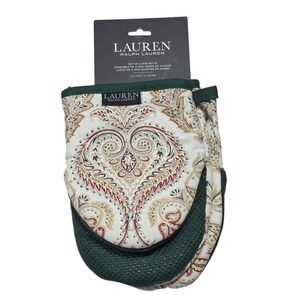 Lauren Ralph Lauren Set 2 Mini Oven Mitts Paisley Green Kitchen Cooking Baking